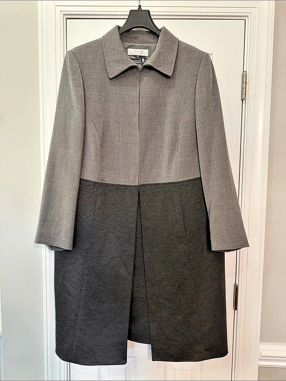 Tahari Arthur S. Levine Color Block Trench Coat Topper and Dress Gray & Black